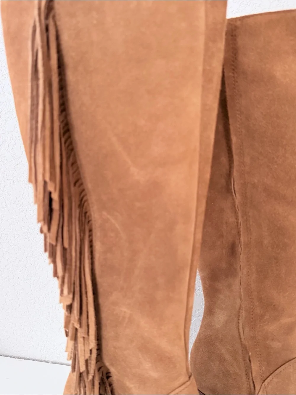 Dolce Vita Suede Fringe Knee-High Boots in Tan